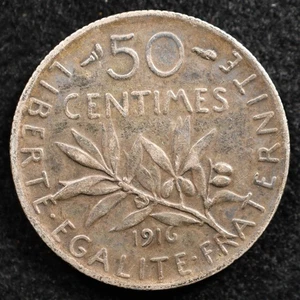 Frankreich 50 Centimes 1916, Münze, Silber, Inv#G760 - Bild 1 von 2