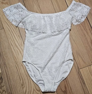 NWOT Lauren Ralph Lauren Crochet Ruffle Off The Shoulder One Piece Swimsuit - Image 1 of 4