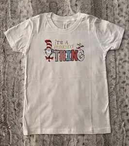 Bella Canvas Dr. Seuss New Kids White Tee Jersey Unisex Custom Made Small 6/8 - Picture 1 of 4