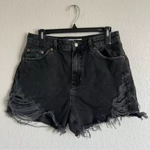 Top Shop Size 12 Black High Rise Distressed Shorts 3.5 Inseam - Picture 1 of 11