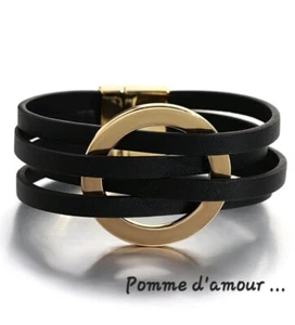 Multi Armband - Riemen Kunstleder schwarz, 22 cm, magnetisch, neu - Bild 1 von 1