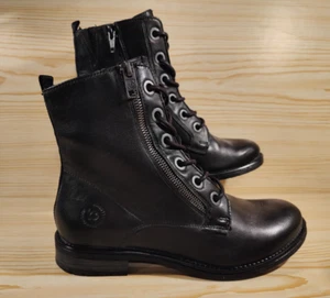 Womens Bugatti Black Combat Boots UK 5 Ladies Punk Goth Zip Lace Up Booties Girl - Picture 1 of 18