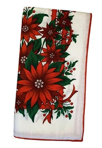 Poinsettia Tovaglioli Panno Natalizio Rilascio Suolo Stampa Permanente Lotto di 4 NUOVI - Foto 1 di 10