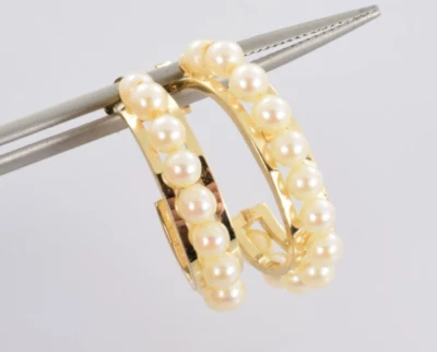 Multi Pearl J Hoop Earrings in 14k Gold - Image 1 of 4