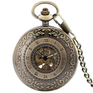 Mens Vintage Mechanical Pocket Watch Self Winding Carved Luminous Pin Chain Gift - Picture 1 of 11
