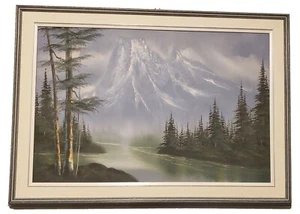 Oil on Canvas Painting. River flowing from the Mountains. Signed Jung. - Picture 1 of 12
