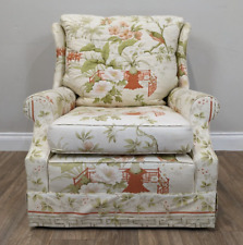 ARMCHAIR Cream Floral Patterned Wingback Chair Reversible Cushions On Castors