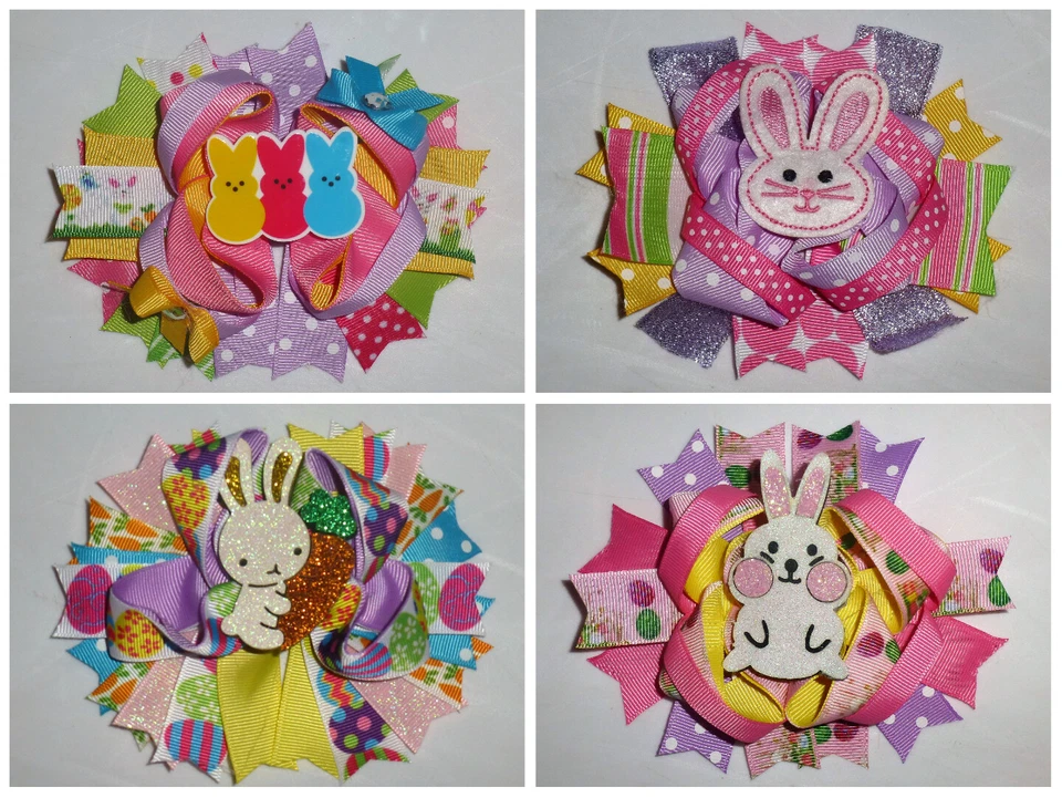 NEW Easter Bunny Rabbit Peeps Girls 5-Inch Hair Bow Clip - Image 1 of 1
