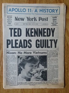 New York Post TED KENNEDY bekennt sich schuldig 25. Juli 1969 Zeitung MARY JO KOPECHNE - Bild 1 von 2