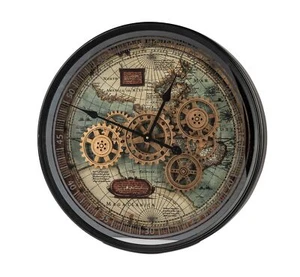 Formano XXL Wanduhr Weltkarte 58cm Metall Uhr mit beweglichen Zahnrädern Modern - Bild 1 von 4