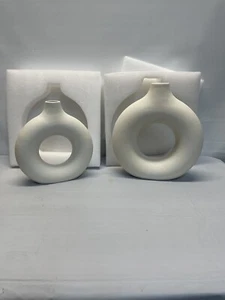 White Ceramic Vase Set Modern Farmhouse Living Room - Picture 1 of 2