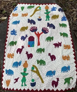 Handstitched Quilt Village Scene Lap Sized, Wall Hanging, Baby Quilt - Picture 1 of 12