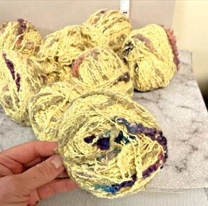 7 lot of Boucle yarn yellows ,red, tans Cotton blend - Picture 1 of 2