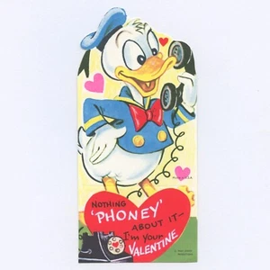 Unused Vintage Die Cut Flat Valentine Card — WALT DISNEY DONALD DUCK Phone Heart - Picture 1 of 4