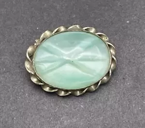 Broche antiguo broche de pasador ovalado de vidrio estrella azul claro y olla de metal con broche ""C - Imagen 1 de 6