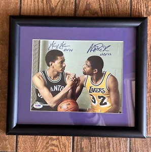 Framed Magic Johnson George Gervin Signed 8x10 Photo Lakers Spurs PSA Witnessed - Picture 1 of 6