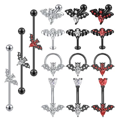 Bat Earring Labret Industrial Navel Piercing CZ Stainless Steel Nose Septum Ring - Image 1 of 4