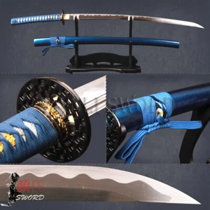Sharp Japanese Samurai Katana Elegant Blue Hero Sword Unokubitsukuri Full Tang - Picture 1 of 12