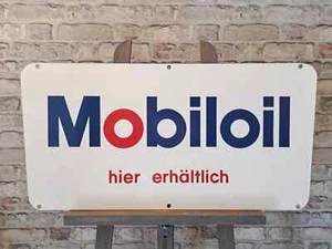Plaque émaillée MOBILOIL double face 31,5x15,7" (80x40cm) belle signalisation... - Photo 1/8