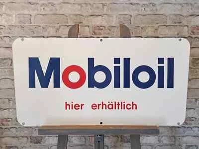 Plaque émaillée MOBILOIL double face 31,5x15,7" (80x40cm) belle signalisation... - Photo 1/4