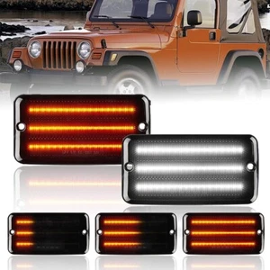 For 1997-2006 Jeep Wrangler TJ Led Sequential Front Turn Signal Lights White DRL - Picture 1 of 7