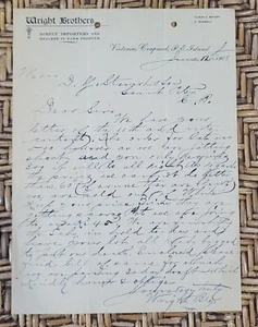 1908 Letterhead Crapeau Victoria Prince Edward Island Wright Brothers Imports - Picture 1 of 6