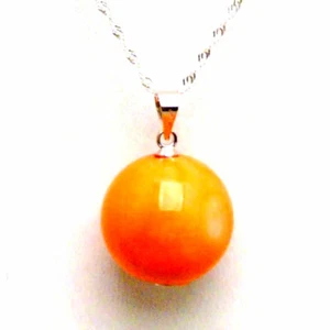 17-18mm Redondo GENUINO Naranja Coral Collar Colgante Para Mujer Cadena Plateada S925 - Imagen 1 de 7