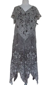 Vtg Adriana Papell Chiffon Dress Sz 20W 100% Silk Brown Gray Handkerchief Hem - Picture 1 of 6