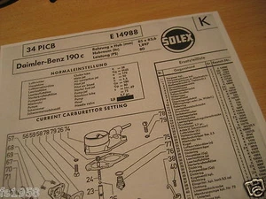 Mercedes 190 c,  Solex 34 PICB Vergaser - Ersatzteileliste - Bild 1 von 2