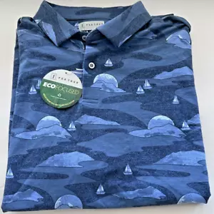 PGA TOUR Men's Polo Shirt Allover Scenic Print Golf Short Sleeve Plolo Blue S - Picture 1 of 2