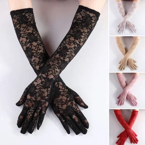 Women's Wedding Bridal Party Prom Evening Drive Protect Lace Elbow Long Gloves - Picture 1 of 21