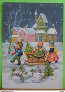 Cartolina Auguri Buon Natale Bambini Slitta  non viaggiata - Bild 1 von 2