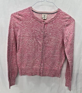 Lands End Girl's Pink Animal Print Cardigan Long Sleeve Super Soft Size Large - Picture 1 of 7