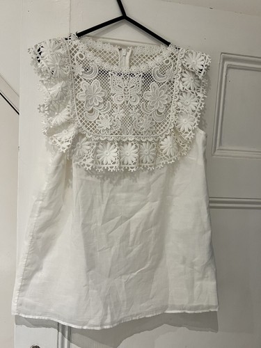 Top senza maniche rosso Valentino bianco cotone inglese all'uncinetto taglia 42