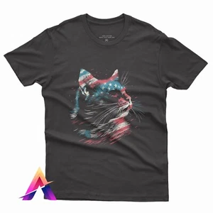 T-shirt stampata cotone USA gatto patriotico bandiera USA maglia grafica per uomo donna - Foto 1 di 4