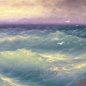 572- 14"x 14" GALLERY WRAP CANVAS FINE ART PRINT MESH Black SEA SEASCAPE Wave    - Picture 1 of 1