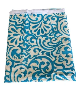 Waverly Modern Essentials cotton duck fabric teal tan scroll print 54” X 87” - Picture 1 of 4
