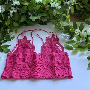 FREE PEOPLE in ADELLA Bralette Pink Lace Flower Boho - Size Small 8-10 RRP£32 - Picture 1 of 5