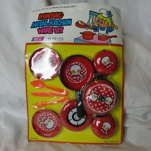 Vintage Printing Metal Kitchen Ware Set Child Toy Pots and Pans NOS in Package - Picture 1 of 4