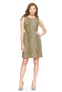 NWT Gap Women’s 6 Tall Pamela Gray Yellow Animal Print Sheath Career Dress 6T - Picture 1 of 14