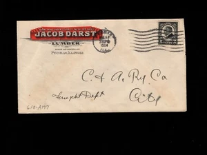 Jacob Darst Lumber Peoria Illinois 1924 2c Black Harding Cover 8g - Picture 1 of 2