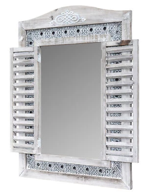 LEVANDEO Specchio parete specchio finestra h73 cm legno grigio shabby chic vintage decorazione parete
