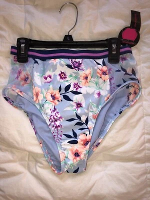 Parte inferior de natación de bikini con estampado floral cintura alta azul marino NOBO S control abdominal Foto 1 de 4