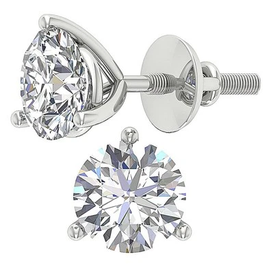 2Ct Natural Quality Diamond Solitaire Studs Earrings Martini Prong Set 14K Gold - Image 1 of 4