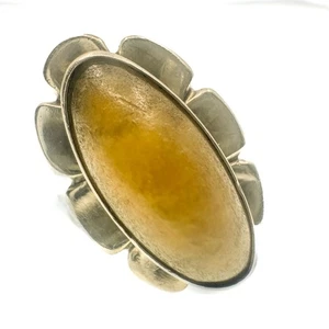 VTG 925 Sterling Silver Brutalist Golden Agate Ring Modernist Setting Flower - Picture 1 of 8