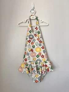 HANNA ANDERSSON Girls Swimsuit Size 8 One Piece Ruffle Floral Halter - white - Picture 1 of 12