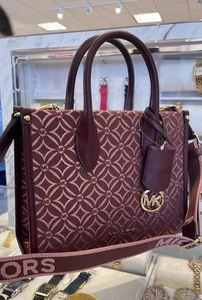 Michael Kors Mirella Small Shopper Metallic Logo Jacquard XBody Bag- OxBlood-NWT - Picture 1 of 20