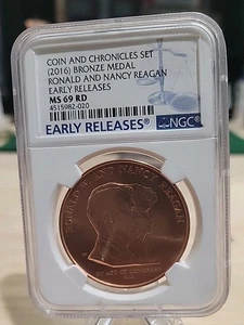 2016 RONALD NANCY REAGAN BRONZE MEDAL NGC MS68 RD FROM COIN CHRONICLES SET  - Picture 1 of 5