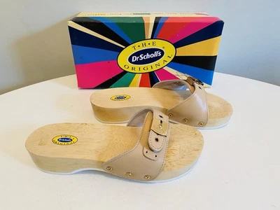 Zueco de ejercicio de madera Dr Scholls para mujer talla 7 M sandalia cuero tostado zapato deslizable nuevo Foto 1 de 4