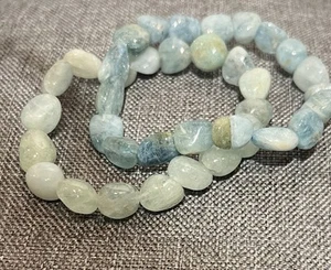Pulsera con cuentas de piedras preciosas de aguamarina natural caída nueva (juego de 2) - Imagen 1 de 5